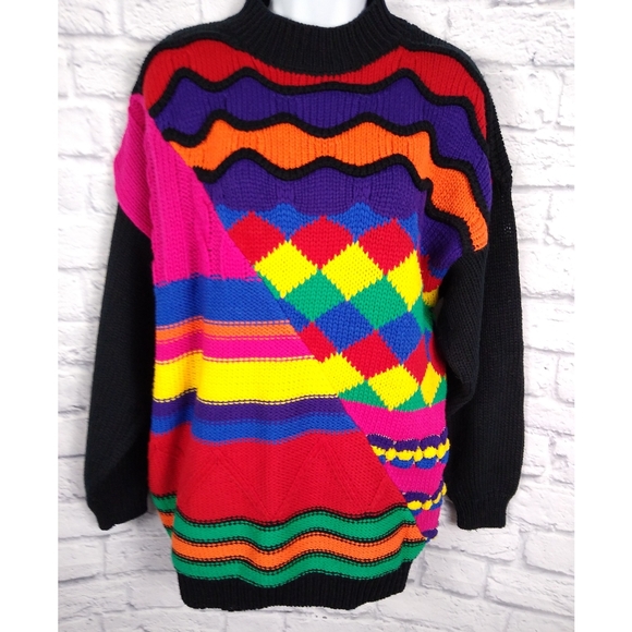 international sportswear Sweaters - Vintage 90's Rainbow Color Block Sweater XL